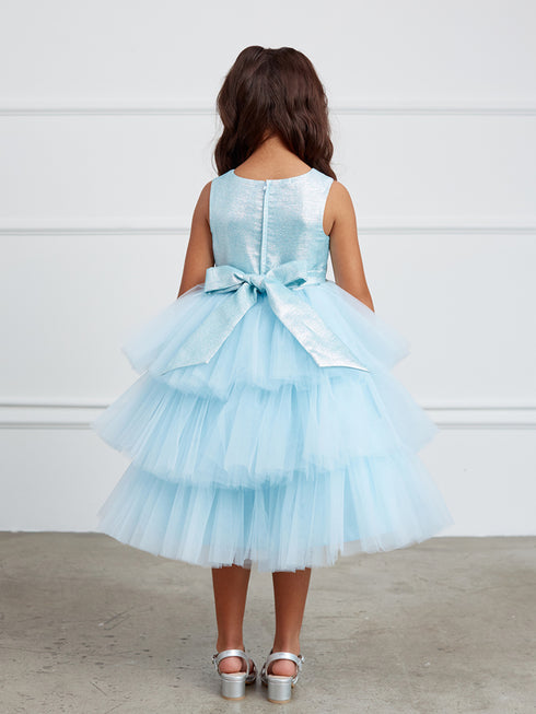 Tul en capas con purpurina metálica multicolor para niñas grandes para dama de honor junior 2-12